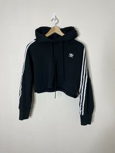 Adidas Women’s Crop Hoodie Black With White Stripes Size XS. #DD Dance Jackets, Dance Hoodies, White Cropped Jacket, Crop Top Hoodie, Adidas Hoodie, Hoodie And Sweatpants, Pink Adidas, Crop Jacket, Cropped Hoodie