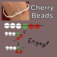 Beaded Bracelets Cherry Tutorial, How To Do Cherry Beads, How To Make Beaded Cherry, Cherry Seed Bead Necklace Tutorial, Seed Bead Bracelets Cherry, How To Make Cherry Beads, Cherry Beads Necklace, Seed Bead Cherry Tutorial, Cherry Beaded Necklace Tutorial