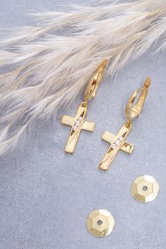 ★14K Solid Gold Cross Earrings, 925 Sterling Silver Cross Earrings, Special Design Real Gift Earrings, Valentine's Day Gift, Mother's Day Gift★ ✔ FEATURES: -Gold KT: 14K Solid Gold and 925 Silver -Colors: 925 White Gold, 925 Rose Gold, 925 Yellow Gold, 14K White Gold, 14K Rose Gold, 14K Yellow Gold ✔ SHIPPING: -Ready to Ship in 1-3 Business Days -FREE shipping on all orders -Packed in a labeled gift box -The perfect birthday or holiday (Christmas, Hanukah, valentines day...etc.) gift! -We ship g White Huggie Earrings As Gift, White 14k Gold Huggie Earrings As Gift, White Gold Cross Earrings For Gift, Elegant Cross Hoop Earrings Gift, White Fine Jewelry Huggie Earrings As Gift, White Fine Jewelry Huggie Earrings For Gift, White Huggie Earrings As Fine Jewelry Gift, Nickel Free Huggie Earrings For Anniversary, White Gold Huggie Earrings With Lever Back For Gifts