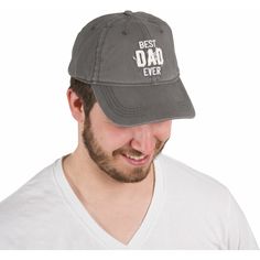 PREMIUM QUALITY: Hat, made from 100% high-quality cotton, comes packaged in a plastic polybag with a hang tag. A strap at the back of the hat allows for adjusting. IN-HOUSE DESIGN: "Best Dad Ever" text is embroidered and sewn-in with a frayed edge, as is the "Man Made" text on the back of the hat. PERFECT GIFT: Great for gifting to a dad. CARE INSTRUCTIONS: Wash by hand only with a damp cloth. Set out in the sun to dry. Outdoor Cotton Hats With Letter Print, Outdoor Cotton Hat With Letter Print, Cotton Outdoor Hat With Letter Print, Adjustable Cotton Hats For Everyday, Cotton Dad Cap, One Size Fits Most, Adjustable Cotton Dad Hat With Letter Print, Cotton Baseball Cap With Letter Print, Adjustable Cotton 5-panel Baseball Cap, Cotton Cap Hat