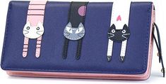 Mini Faux Leather Bifold Cute 3 Cat Zipper Clutch Wallet Handbag for Women Girls Fossil Wallet Women, Cat Wallet, Fossil Wallet, Zippered Clutch, Handbag For Women