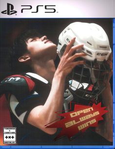 an image of a man holding a helmet in front of the cover of a video game