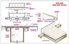 an architectural drawing shows the details for a bed and side unit detail plan, with instructions