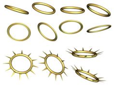 a set of gold rings with spikes and holes on the sides, all in different positions