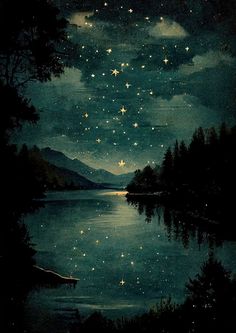 the night sky is full of stars above water