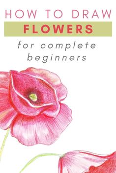 the cover of how to draw flowers for complete beginners, with an image of pink flowers