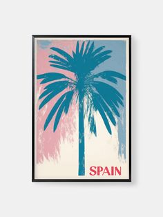 Spain Palm Silhouette Poster with Black Wooden Frame Silhouette Poster, Spanish Colors, Tower City, Desert Sunrise, Tree Poster, Love Simple, Beach Posters, Home Poster, New Poster