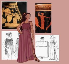 an image of women in ancient greek dress next to pictures of vases and paintings