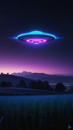 an alien flying through the night sky with mountains in the background and stars above it