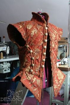 Gorgeous red brocade doublet by AC Designs - Front Slashed Sleeves, Mens Garb, Ren Faire Ideas, Something Rotten, Broadway Costumes, 17th Century Fashion, Fair Outfits, Medieval Clothes