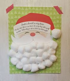 a santa clause card with cotton balls on it