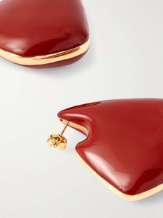 Find BOTTEGA VENETA Large Fin Gold Vermeil And Enamel Earrings on Editorialist. Bottega Veneta's artful sensibility makes pieces like these earrings beautifully dramatic. They're made from enamelled gold vermeil in a shape inspired by a fin, but made abstract and minimalist. Luxury Red Earrings For Formal Occasions, Designer Red Earrings For Gifts, Designer Red Earrings For Formal Occasions, Designer Red Jewelry For Party, Red Studs, New Bottega, Ceramic Earring, Enamel Earrings, Fine Jewelry Designers