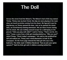 an image of the doll text on a black background with white writing in bold font