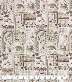 a white and brown fabric with animals on it