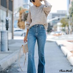 Olivia Mark - High Waist Casual Bootcut Jeans, High Stretch Slant Pockets Denim Pants, Women's Denim Jeans & Clothing Jeans Women High Waist, Denim Decor, Denim Patterns, Outfit Jeans, Bootcut Pants, Hem Jeans, Flared Pants, Jeans Outfit, Ankle Length Pants