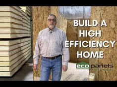 a man standing in front of stacks of books with the words build a high efficiency home