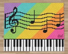 a colorful piano with music notes on it