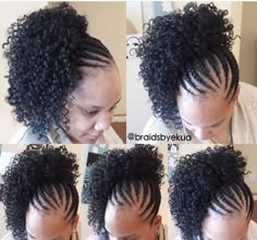 Braids With Curly Ponytail, Cornrow Hairstyles Without Extensions, Hairstyles Without Extensions, Natural Cornrow Hairstyles, Braided Mohawk Hairstyles, Hairstyles Vintage, Black Hair Updo Hairstyles, Updo Braids, Revolution Makeup