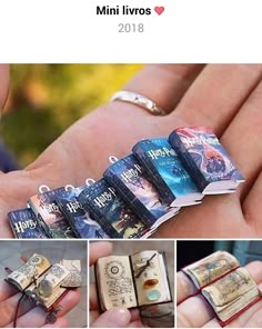 several pictures of harry potter book jewelry