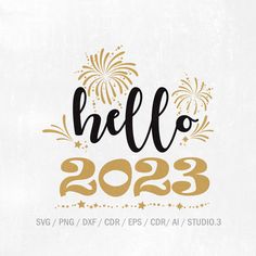 the text hello 2019 with fireworks in the background