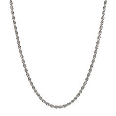 Rope chains are instant modern classics. We love this style chain for everyday wear. An essential item you won't want to take off, it's great for layering with longer or shorter chains and pendants. Sterling silver with a rhodium finish Anti-tarnish coating 3mm diameter Nickel free Comes in a signature pouch with box Remove electroplated jewelry when bathing, showering or swimming. Avoid direct contact with perfume, lotions or other chemicals. Wipe clean with a soft cloth only. White Gold Necklace With Figaro Chain Link, White Gold Figaro Link Chain Necklace, Minimalist Sterling Silver Rope Chain Necklace, Silver Link Rope Chain Necklace Gift, Everyday Sterling Silver Figaro Chain Necklace, Classic Silver Metal Chain Necklace, Minimalist Rope Chain Link Jewelry, Metal Rope Chain Necklace, White Gold Metal Chain Necklace With Cable Chain