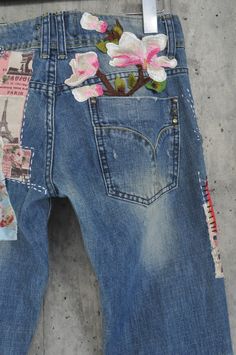 "Ready to send:Size-32,31,33,34 unique vintage jeans One of a kind.. Hand made embroidery and unique patches. ---Or---- Made to order, in any size, within 15 working days . If you need different size, please send me a message and I will make you a special and unique design within 15working days. They are all different! No one will have the same one as you have! Hand made, one of kind jeans. You pick your size, model (slim- boyfriend- high waist- low waist) and primer color and you will get your Retro Patchwork Jeans For Spring, Spring Medium Wash Reworked Jeans, Spring Reworked Medium Wash Jeans, Spring Reworked Denim Blue Jeans, Spring Retro Distressed Jeans, Vintage Cotton Jeans For Spring, Vintage Straight Leg Bottoms With Collage Stitching, Vintage Bottoms With Collage Stitching And Straight Leg, Vintage Denim Blue Jeans For Summer