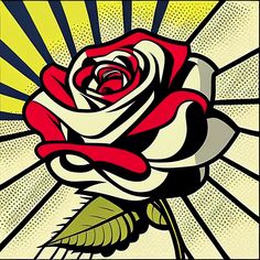 a red and white rose on a yellow background