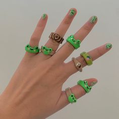 Fimo Ringe Aesthetic, Diy Clay Rings Aesthetic, Clay Frog Ring, Cute Clay Rings, Clay Beads Diy