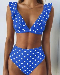 High Waist Polka Dot Ruffles Strap Bikini Yellow Swimwear, Swimsuit Styles, Ruffle Bathing Suit, Comfortable Swimwear, Mode Shoes, Lacey Chabert, Push Up Swimsuit, Trendy Swimwear, Ruffle Swimsuit