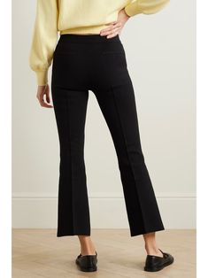 HIGH SPORT Kick cropped stretch-cotton flared pants | NET-A-PORTER Black White Yellow, Yellow Outfit, Kick Flares, Neutral Outfit, Flared Pants, Knit Pants, Black Stretch, Polished Look, Pants Outfit