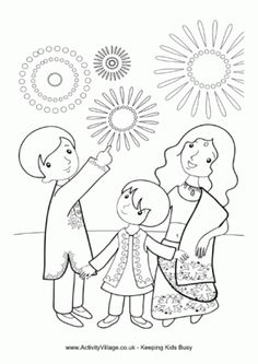 an adult coloring page with two children holding hands and looking at the sun in the sky