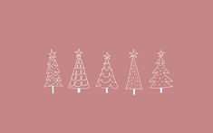 five christmas trees on pink background