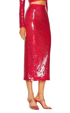 David Koma Sparkly Sequinned Red Midi Skirt. The London-based talent is known for sharp, hyper-elevated, and endlessly sexy party pieces that are never without a hard, commanding edge—and for Pre-Fall, that edge comes courtesy of all things fast. Zip fasteningComposition: 90% polyester, 10% nylon; Lining: 100% nylonDry cleanMade in the UK Have Questions about us, read our FAQ Chevron Outfit, Red Midi Skirt, David Koma, Luxury Women Fashion, Red Skirts, Pre Fall, Jacket Dress, Jumpsuit Dress, Midi Skirt