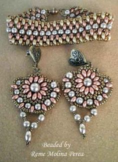 two pieces of beaded jewelry with pearls and beads