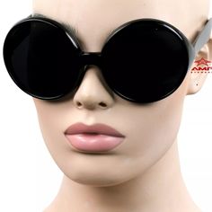 Oversized Jumbo Round Large Vintage Retro Style Sunglasses Super Dark Black K75 Black Plastic Sunglasses For Party, Fun Black Sunglasses For Parties, Black Plastic Sunglasses For Parties, Black Big Sun Glasses, Black Sunglasses With Mirrored Lenses, Black Plastic Party Sunglasses, Retro Black Sunglasses With Uva Protection, 1960 Aesthetic, Black Retro Sunglasses With Uva Protection