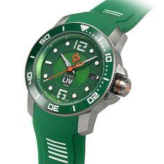 The GX-Diver's 41mm Gamma Green features a unique green dial, an Elabore grade, 26-jewel Swiss automatic movement, a date window, a 42-hour power reserve, surgical grade 316L stainless steel case with skeleton case-back, unidirectional 120-click polished green bezel ring, a scratch-resistant & anti-reflective sapphire crystal, a screw-down crown, and water-resistant to 300 meters. Green Analog Display Watch Accessories With Round Dial, Green Chronometer Watch With Round Dial, Green Chronometer Watch Accessories With Round Dial, Luxury Green Chronograph Watch With Analog Display, Modern Green Chronograph Watch, Modern Green Watch Accessories With Round Dial, Modern Green Chronograph Watch With Analog Display, Modern Green Watch Accessories With Chronometer, Luxury Green Watch With Analog Display