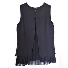 Black Sleeveless Top From Calvin Klein Featuring A Split Back With A Layer Of Pleated Fabric Underneath New Without Tags And Comes With Original Backup Button In Excellent Condition Black Sleeveless Top, Trim Top, Pleated Fabric, Calvin Klein Black, Black Sleeveless, Womens Calvin Klein, Sleeveless Top, Calvin Klein, Split