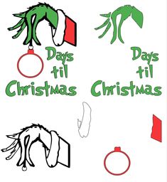 an image of christmas items with the words days till christmas on them and elf hats