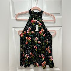 Size: S Condition: Nwt, Clean Condition Color: Multicolor Style: High Neck With Front Keyhole, Sleeveless, Zipper In The Back, Ruffle Bottom Fabric: 100% Polyester Machine Washable Sleeveless Top, High Neck, Black Pink, Top Blouse, Womens Tops, Zipper, Floral, Pink, Fabric