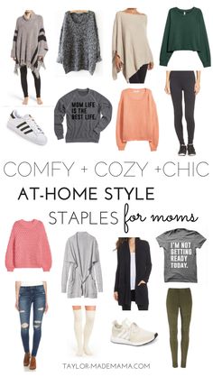 Are you on the hunt for some  comfortable staple pieces in your mom uniform? Then  CLICK THROUGH for this comfortable At- Home mom style staples round up is just for you! The most comfy and cozy clothes for days working or playing at home. Basics for the stay at home mom wardrobe | Mom Style | Stay At Home Mom Style | Comfortable Winter Clothing. Postpartum Clothes, Bee Positive, Studio Wardrobe, Closet Edit, Casual Mom Style, Mom Clothes, Mom Uniform, Cozy Clothes, Style Staples