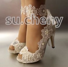 su.cheny 3”4”Snowflake satin white ivory lace open toe heel Wedding Bridal shoes | eBay Wedding Shoes Brides, Cowgirl Boots Wedding, Boots Wedding, Wedding Shoes Pumps, Pearl Wedding Shoes, Wedding Shoes Vintage, Bridal Pumps, Veil Accessories, Shoes Bride