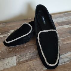 Brand New. No Tag. Excellent Condition. No Defects Black Formal Loafers With Rhinestones, Silver Flat Loafers For Party, Elegant Evening Loafers With Rhinestones, Elegant Rhinestone Loafers For Evening, Silver Round Toe Loafers For Party, Silver Loafers With Round Toe For Party, Silver Flat Heel Loafers For Party, Silver Flat Heel Party Loafers, Silver Party Loafers With Flat Heel