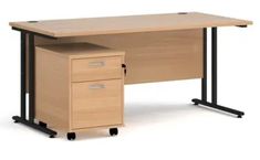 an office desk with two drawers on each side