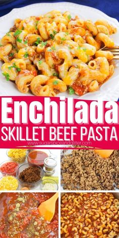 the cover of enchilada skillet beef pasta is shown in red and white