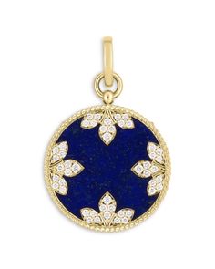 Roberto Coin 18K Yellow Gold Medallion Lapis Lazuli & Diamond Flower Pendant Luxury Royal Blue Jewelry, Luxury Blue Medallion Jewelry, Roberto Coins, Medallion Jewelry, Diamond Flower Pendant, Lapis Stone, Lapis Lazuli Jewelry, Gold Medallion, Gold Charms