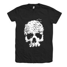 Skull Halloween Shirt, Womens Junior Shirt, Skeleton Tshirt, Skeleton Shirt, Spooky Skeleton Tshirt, Halloween Tshirt, Black Tshirt  Hand pressed in California by Couth. Fine Jersey Short Sleeve T Fine Jersey (100% Cotton) construction (Heather Grey contains 10% Polyester) THEY HAVE A JUNIOR FIT. A WOMEN'S XL IS ABOUT AN UNISEX SMALL How to order: Please Select your T-shirt's size and color at checkout from the drop down menu on the right and be sure to use size chart and color availability. Available sizes: S, M, L, XL New to Etsy? or still not sure how to order? https://www.etsy.com/help/article/339 We use water base ink and discharge base ink that gives the shirt a very soft feel. We hand screen print each shirt to ensure quality Please let us know if you have a preferred color. We cust Spooky Black T-shirt With Skull Print, Spooky Skull Print T-shirt For Streetwear, Alternative Halloween Crew Neck T-shirt, Alternative Skull Print T-shirt For Halloween, Black Horror Tops With Skull Print, White Skull Print Alternative T-shirt, Grunge Crew Neck T-shirt With Skull Print, Alternative White T-shirt With Skull Print, Halloween Skull Cotton Shirt