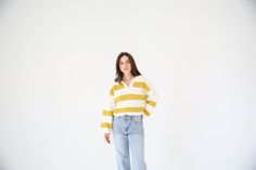 Stripe Drop Shoulder with Wide Collar Sweater - a perfect blend of comfort and style! This trendy sweater features eye-catching stripes and a chic wide collar, making a bold statement effortlessly. Designed with a relaxed drop shoulder for laid-back elegance, this sweater keeps you cozy and fashionable all day long. Model is 5'9 and wears size S Mustard Retro Long Sleeve Sweater, Retro Striped Color Block Sweater, Trendy Sweater, Drop Shoulder Sweater, Trendy Sweaters, Fall Transition, Drop Shoulder Sweaters, Collar Sweater, Fall Accessories