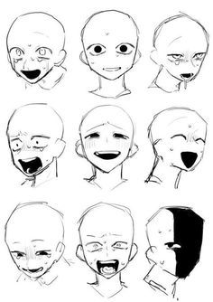 various facial expressions drawn in black and white