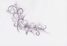 a drawing of a flower with swirls and leaves