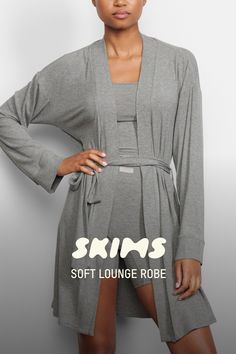 Perfect for lounging and layering over sleepwear, the Soft Lounge Robe is composed of super-soft modal rib that drapes effortlessly in all the right places. This short robe features an adjustable self-tie belt and functional side pocket at inseam. | SKIMS Robe | Grey | 2XS | Soft Lounge Skims Pajamas, Bride 2024, Robes For Women, Teal Green Color, Lounge Robes, All The Right Places, Belt Tying, Size 16 Dresses, Adjustable Belt